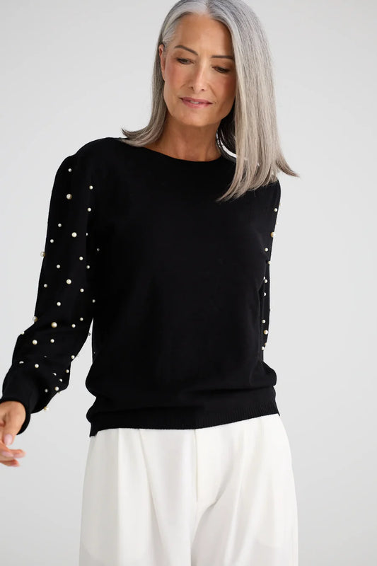 Dominica knit| Black with Pearl Sleeve detail