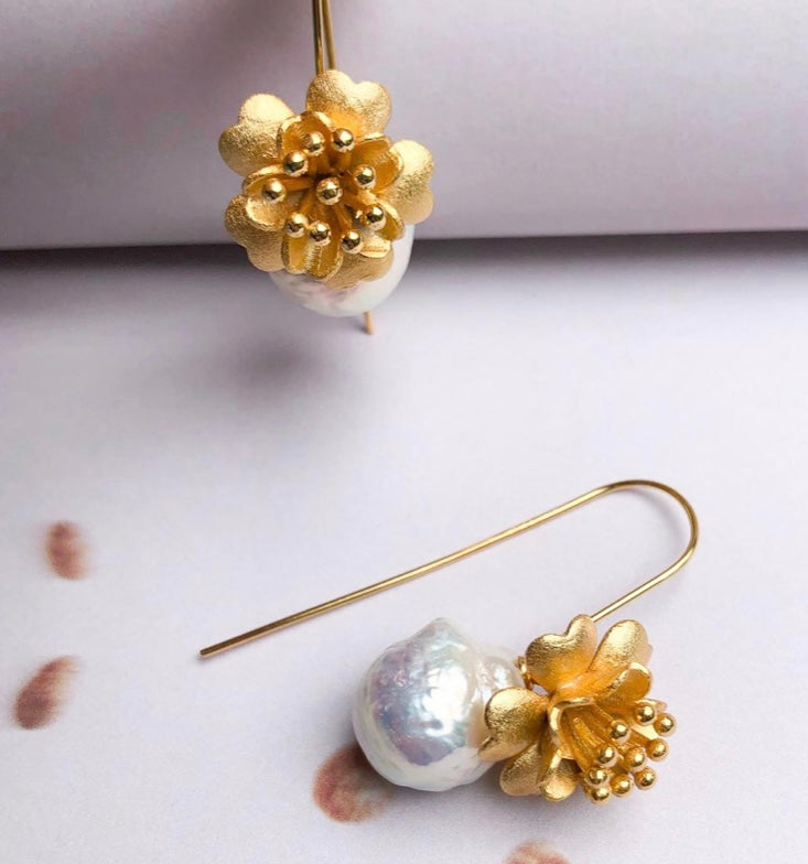 Jewellery - Gardenia 18k Gold Earring | Vermeil Sterling Silver & FW Pearl