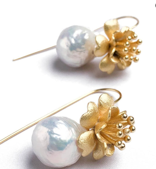 Jewellery - Gardenia 18k Gold Earring | Vermeil Sterling Silver & FW Pearl