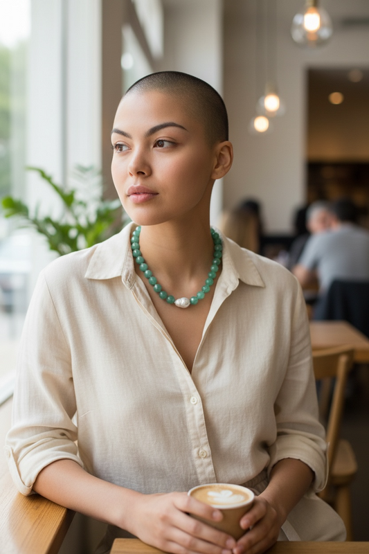 Jewellery - Necklace Ursula 12mm Faceted Jade with XL Freshwater Pearl