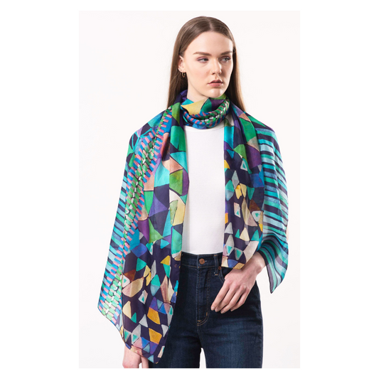 DLux - Tessera Geometric Print Scarf | Pure Silk