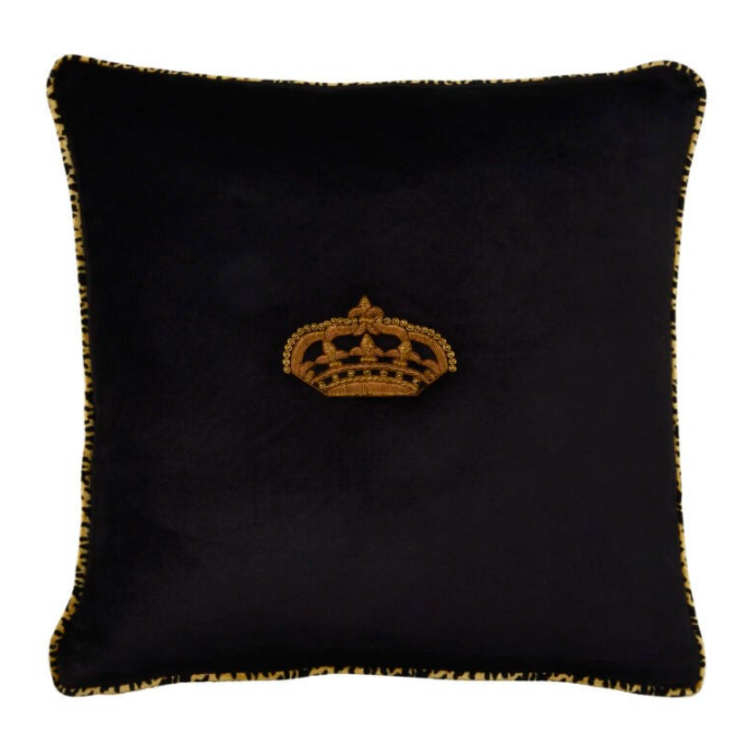 Crown on Black & Leopard Velvet Cushion | Square | PICK-UP INSTORE ONLY