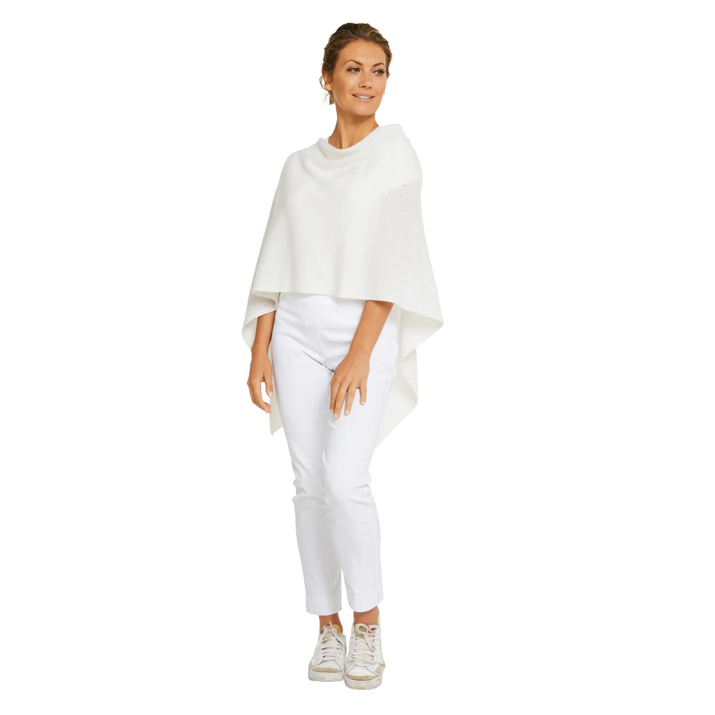 Classic Travel Poncho - White | 100% Cashmere