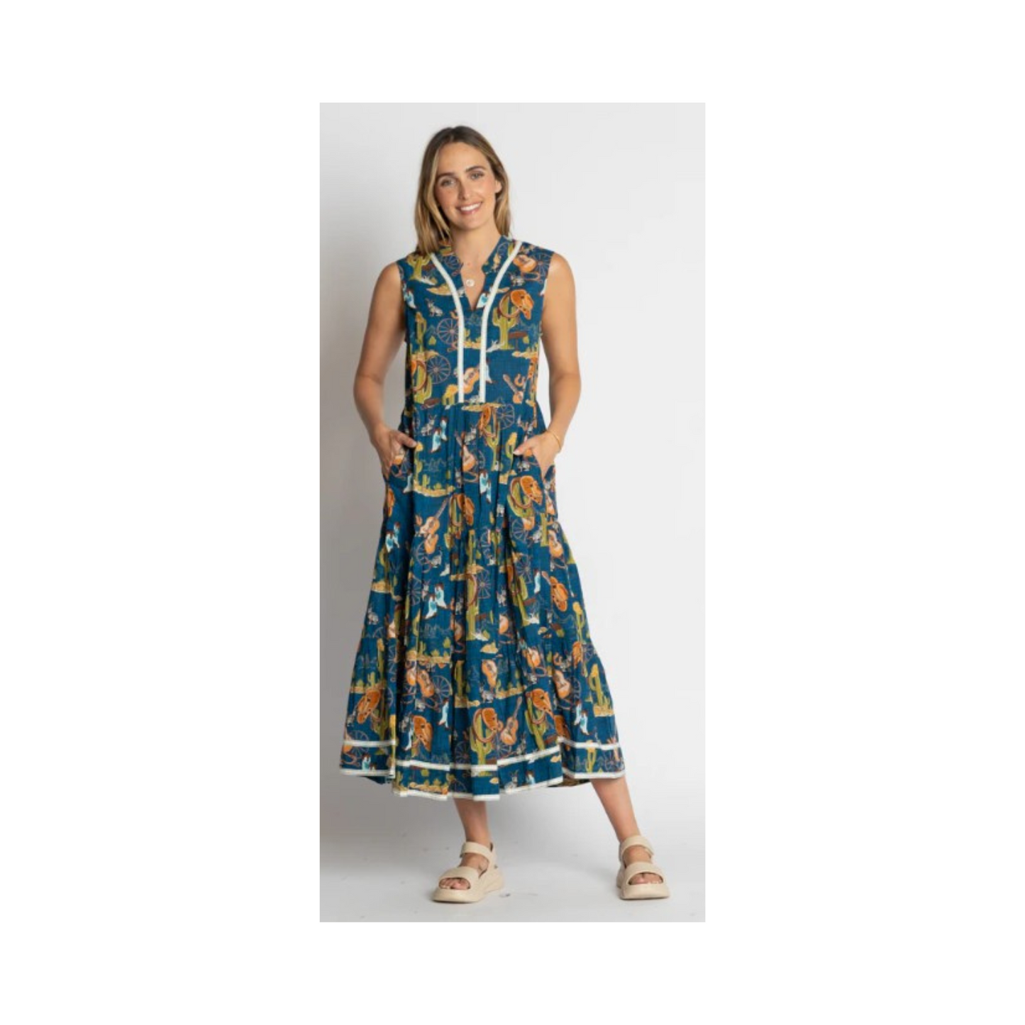 LulaLife - Prairie Sleeveless Midi Dess | Navy