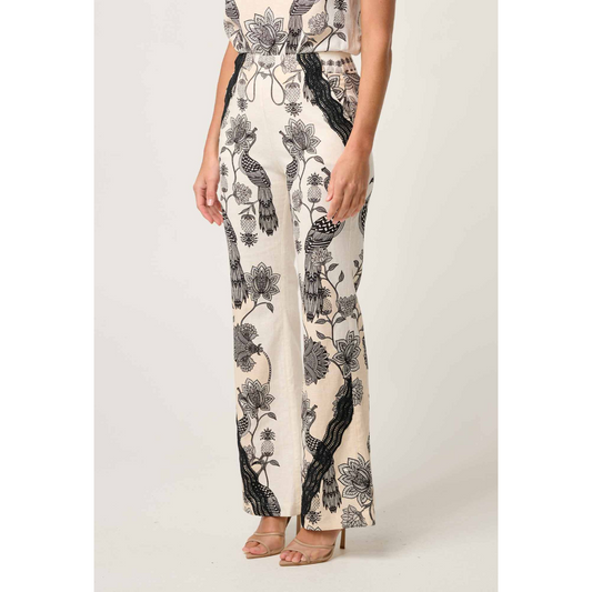 Once Was - Leandro Contrast Lace Trim Linen Pant | Imperial Stone