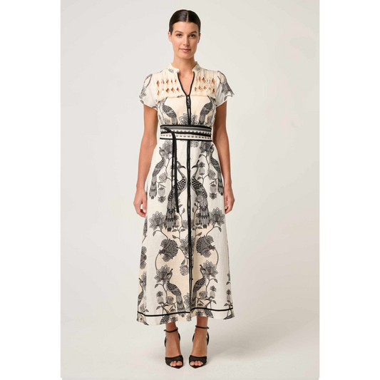 Once Was - Xanthia Diamond Smock Yoke Linen Dress | Imperial Stone