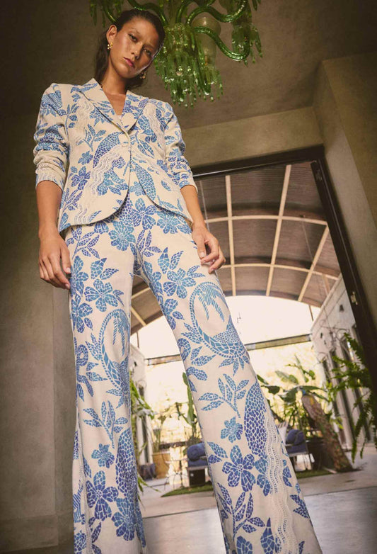 Once Was - Leandro Contrast Lace Trim Linen Pant | Azure Mosaic