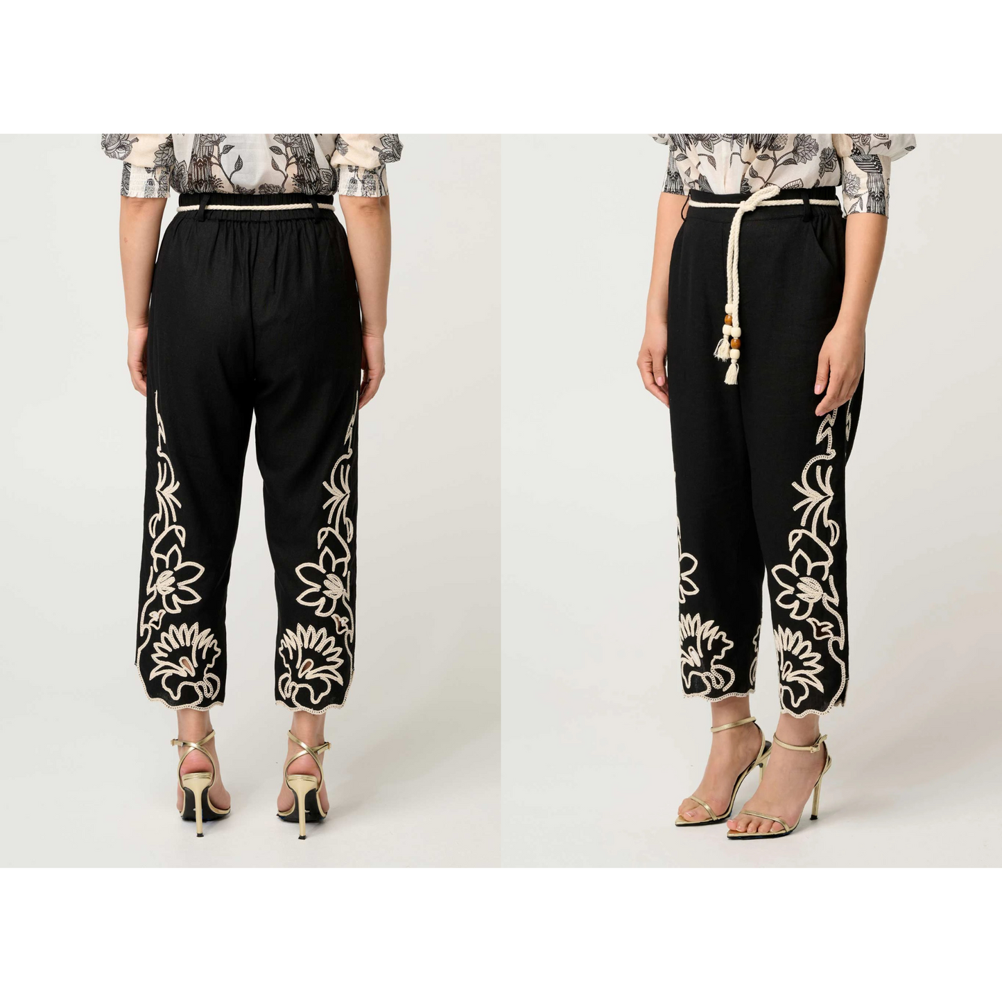 Once Was - Helm Embroidered Linen Straight Leg Pant | Black