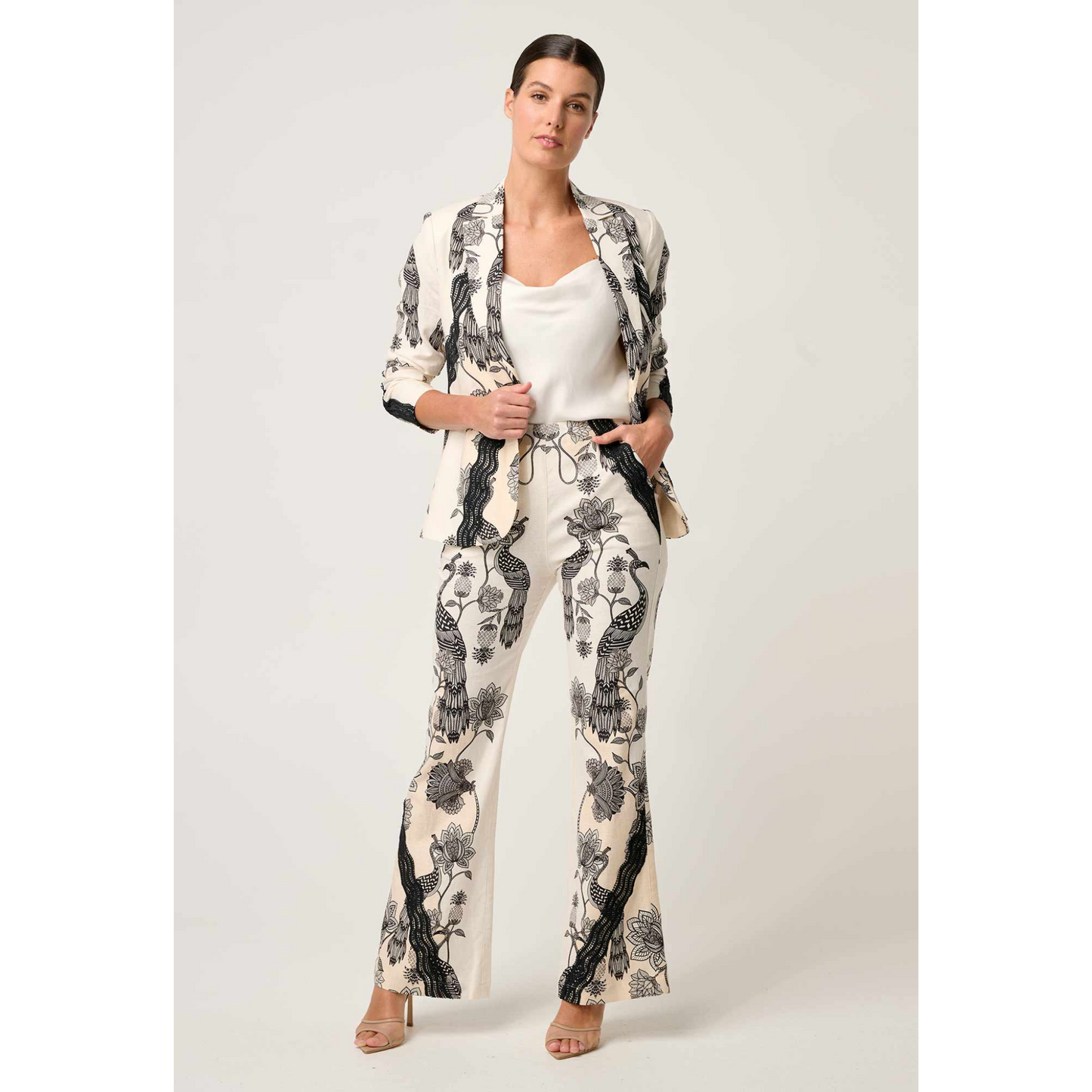 Once Was - Leandro Contrast Lace Trim Linen Blazer | Imperial Stone