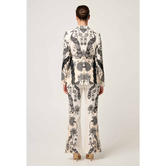 Once Was - Leandro Contrast Lace Trim Linen Blazer | Imperial Stone