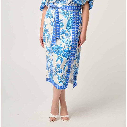 Once Was - Zenobia Dobby Midi Skirt | Azure Mosaic