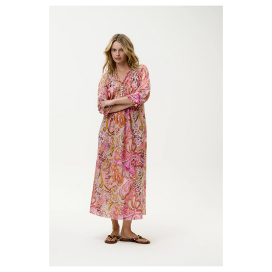 One Season - Long Poppy Cotton Dress | Muscat Multi Swirl
