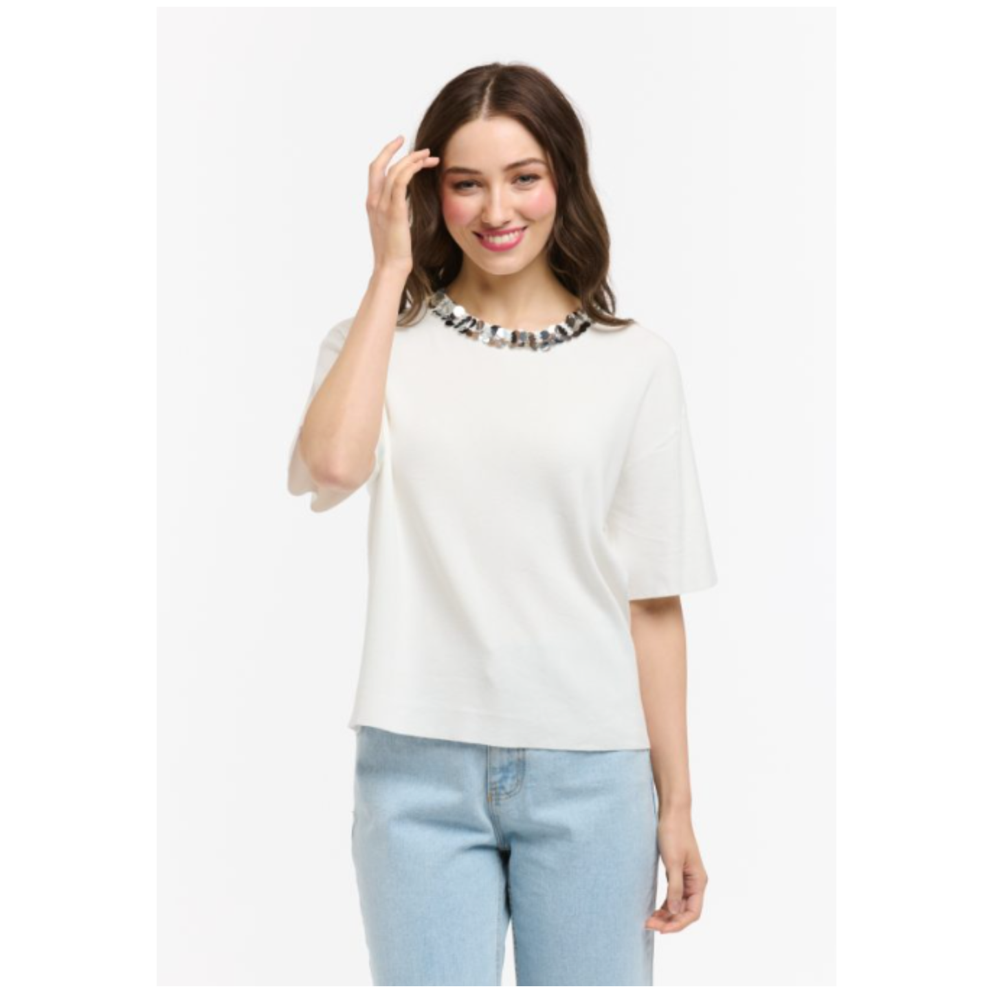 Urban Luxury - Cara Sequin Knit Top | White