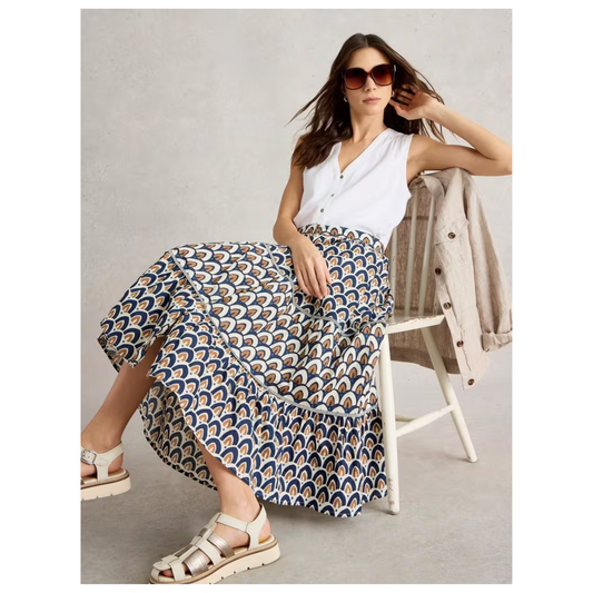 White Stuff - Ariel Midi Skirt | Navy Print