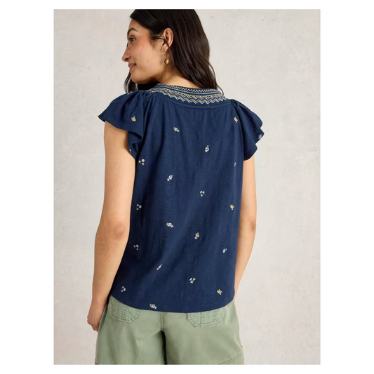 White Stuff - Lucie Embroidered Top | Navy Print