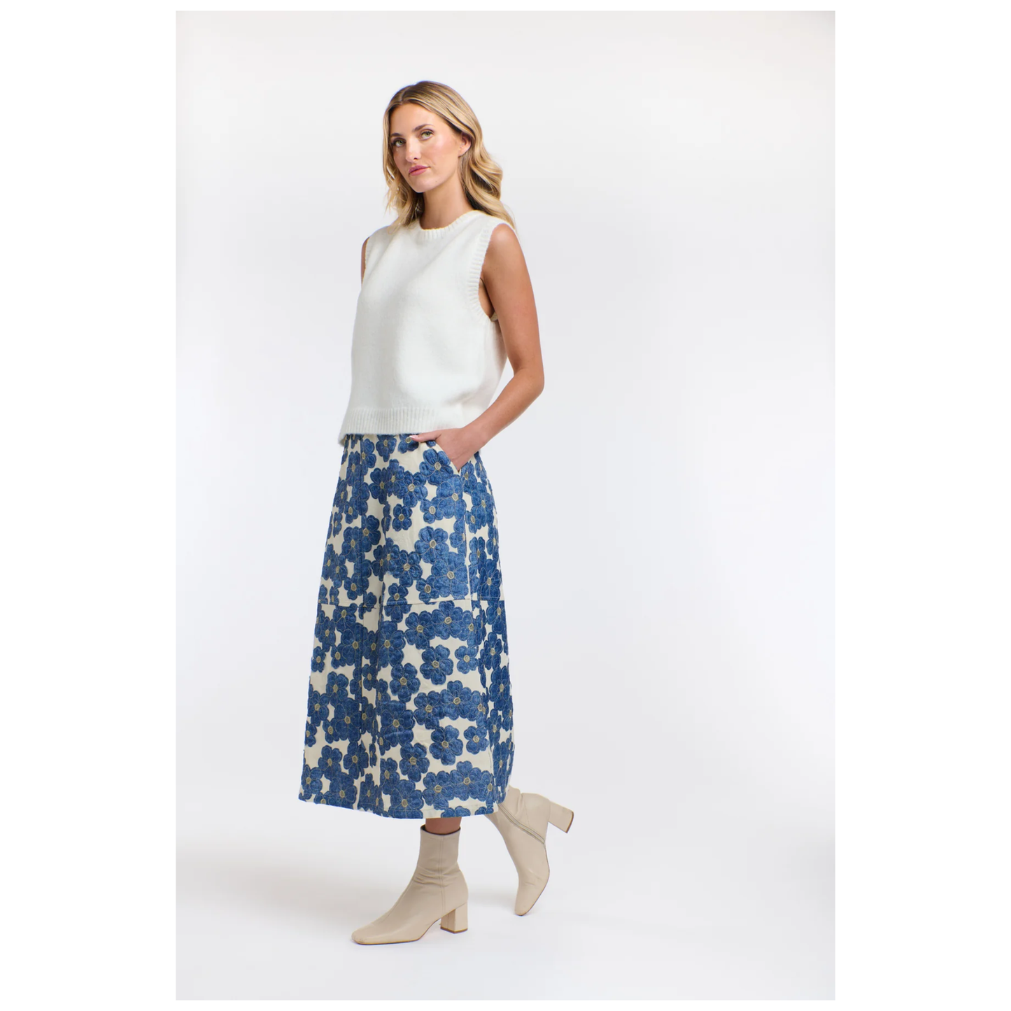 Daisy Denim Skirt | Cream/Denim