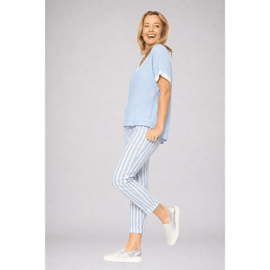 Santilla Pant | White/Blue Stripes | La Strada