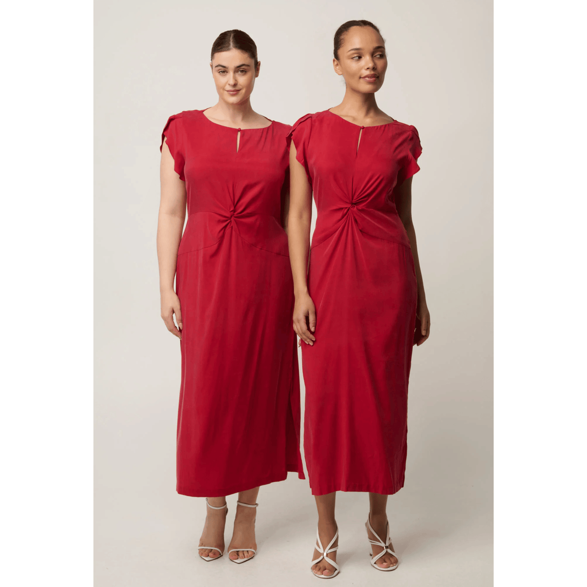 Geneva Twist Column Midi Dress | Dahlia Red | One Was