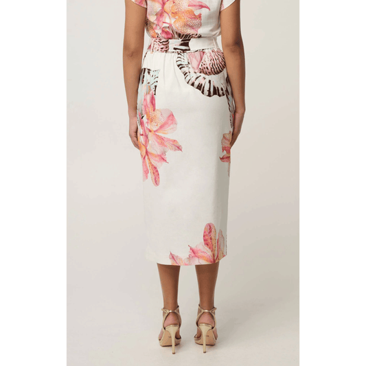 Adria Linen Detail Print Midi Skirt | Nautilus Bloom | Once Was