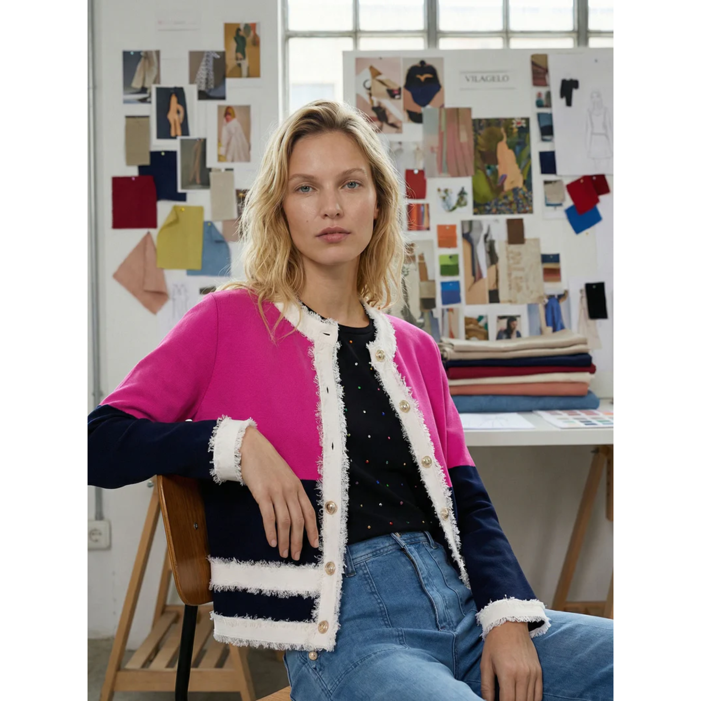 Dunmore Cardigan Jacket | Navy/Pink