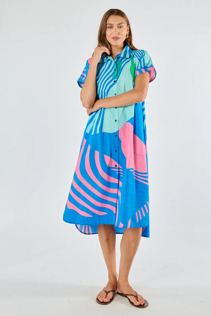 Papillon Button Dress | Blue | Itami