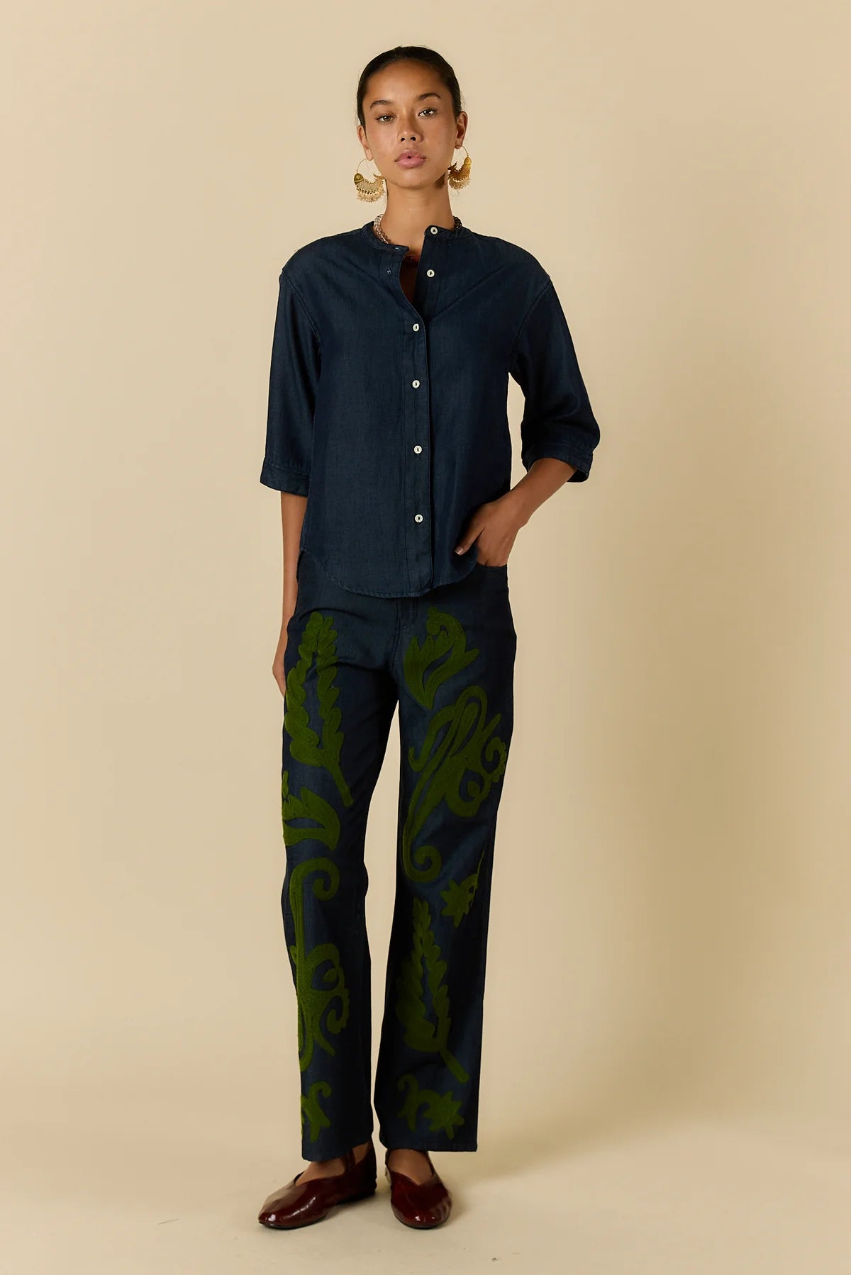 Carmi Embroidered Denim Jean | Paisley