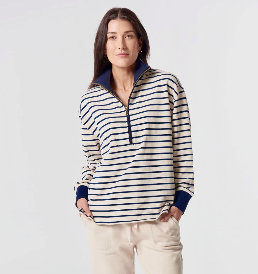 Goondiwindi Cotton - Outland 1/2 Zip Sweater | Birch/Navy