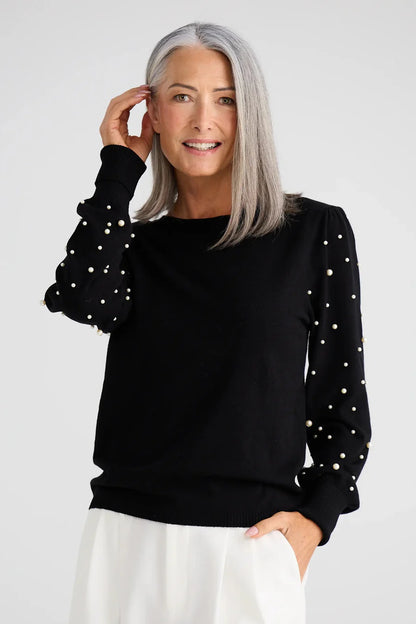 Dominica knit| Black with Pearl Sleeve detail