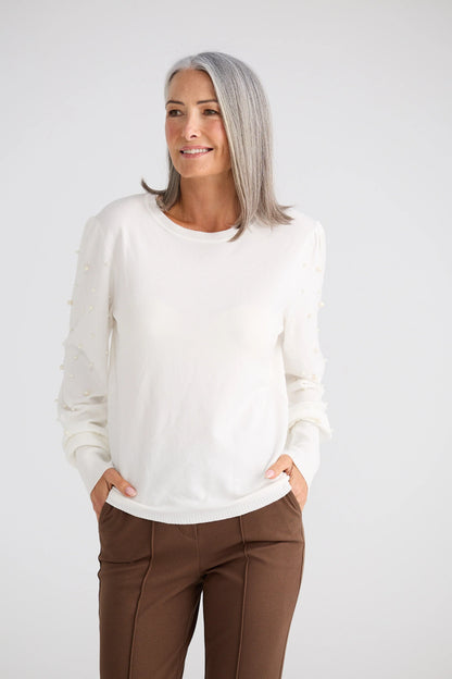 Dominica Ivory knit with Pearl sleeve detail.