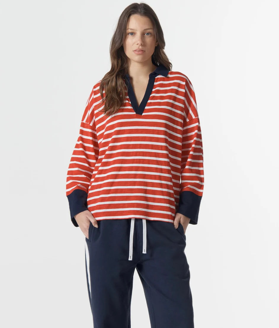 Cloth+Paper+Scissors - Breezy Stripe Polo Top | Red