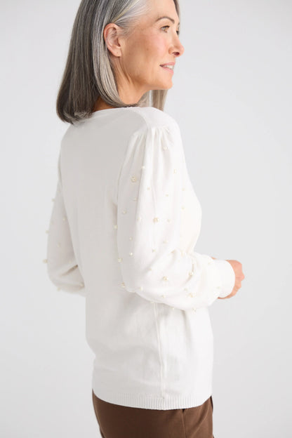 Dominica Ivory knit with Pearl sleeve detail.