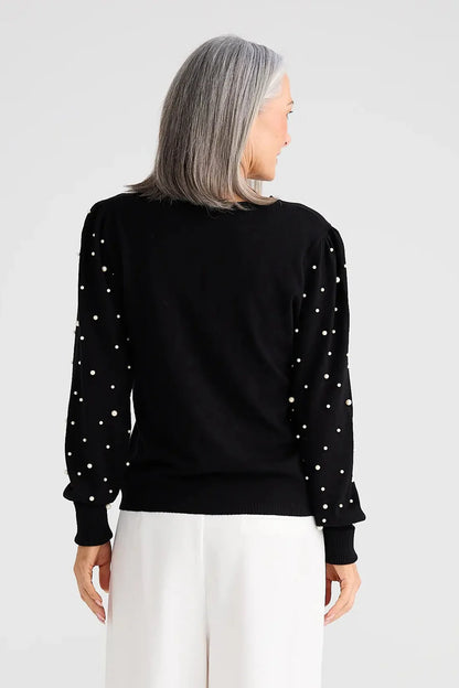 Dominica knit| Black with Pearl Sleeve detail