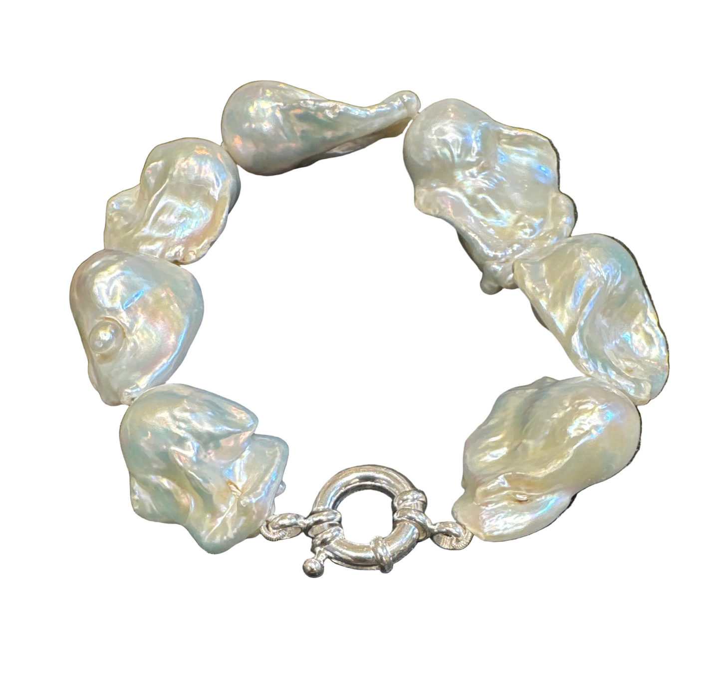Jewellery - Bracelet -Bella Baroque Pearl Sterling Silver Euro Bolt Clasp 20cm.
