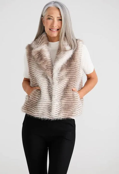 Zee Fur Vest | Grey Stripe