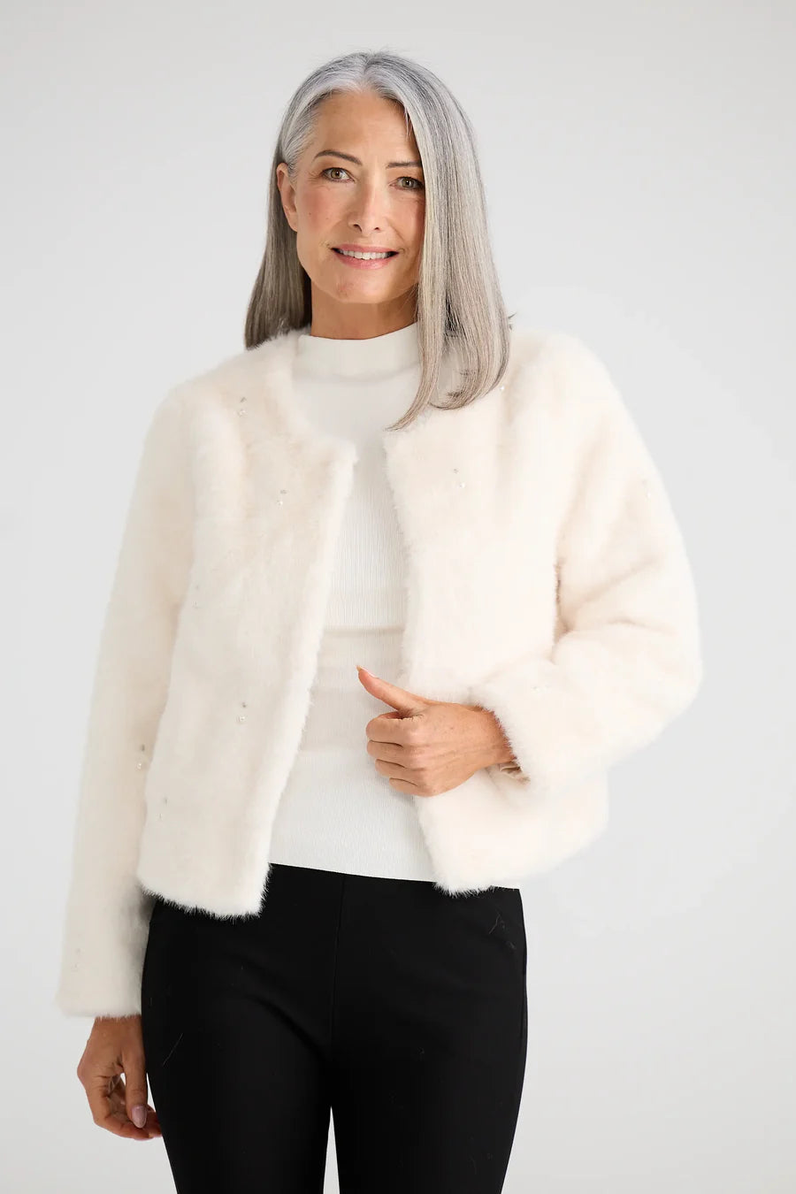 Selina Faux Fur Jacket | White