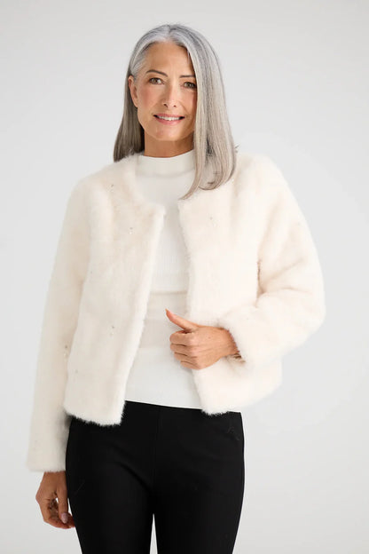 Selina Faux Fur Jacket | White