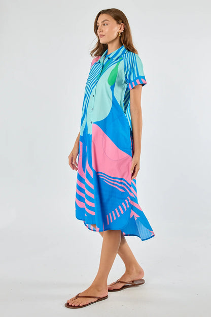 Papillon Button Dress | Blue | Itami