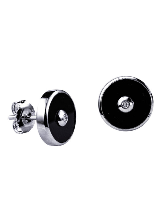 Jewellery - Deco Stud Sterling Silver, Onyx & Diamond Earrings