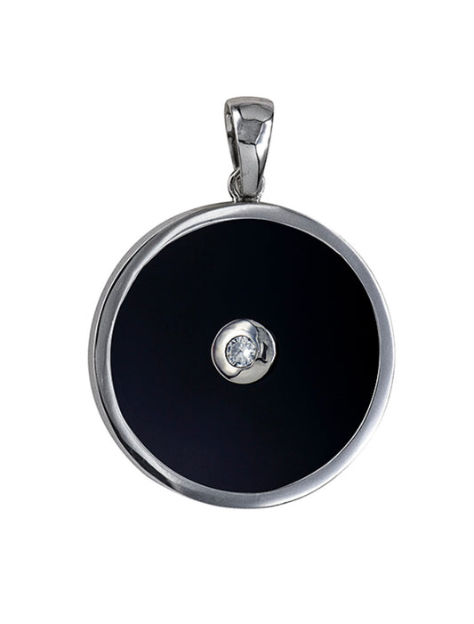 Jewellery - Deco Onyx/CZ Sterling Silver Pendant | 35 mm