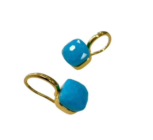 Jewellery - Palma Faceted Turquoise Coloured Stone Earring | Gold Finish