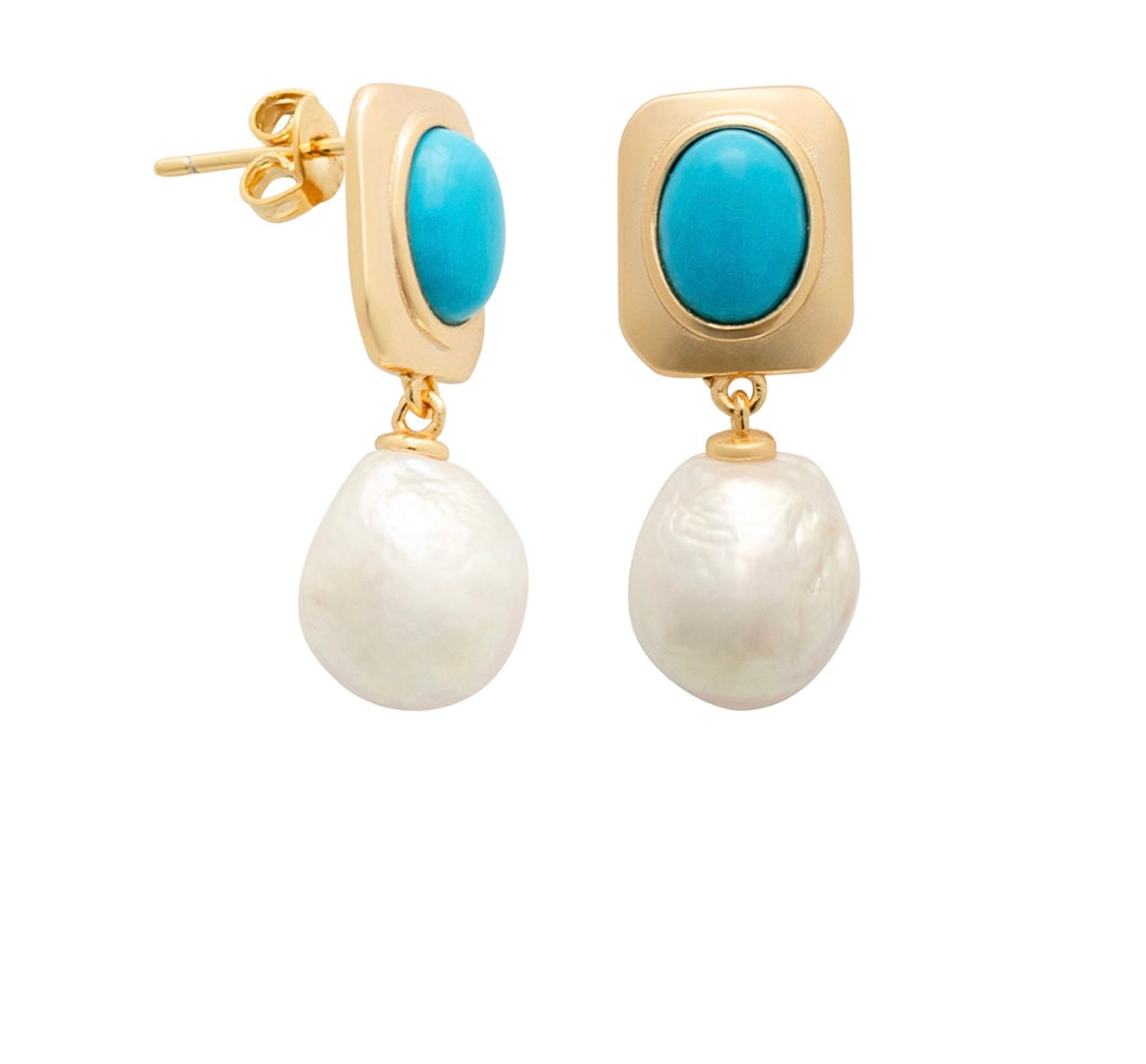 Jewellery - Earrings Turquoise and Pearl Sterling Silver 18k vermeil finish
