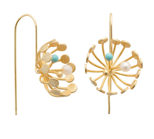 Jewellery - Earrings Spider Lily Pearl and Turquoise.