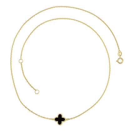 Jewellery 9k - Necklace Nora 9k Onyx Black Clover 45cm diamond cut chain.