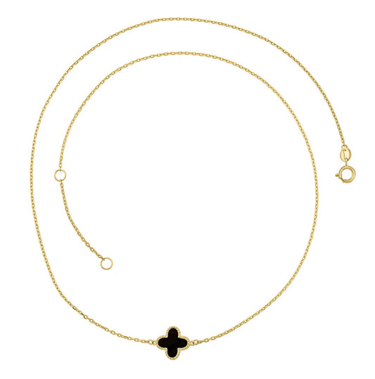 Jewellery 9k - Necklace Nora 9k Onyx Black Clover 45cm diamond cut chain.