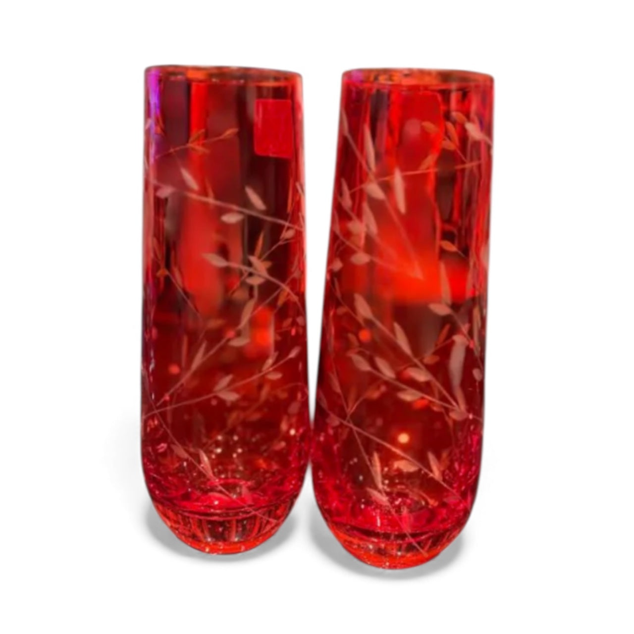 Stemless Flute Floral Red Glasses | Set/2 | PICK-UP INSTORE ONLY