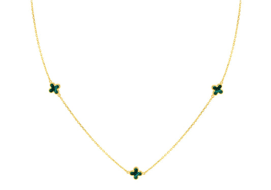 Jewellery 9k - Necklace Oria Malachite 3 Clover Leaf 9k yellow 45cm chain