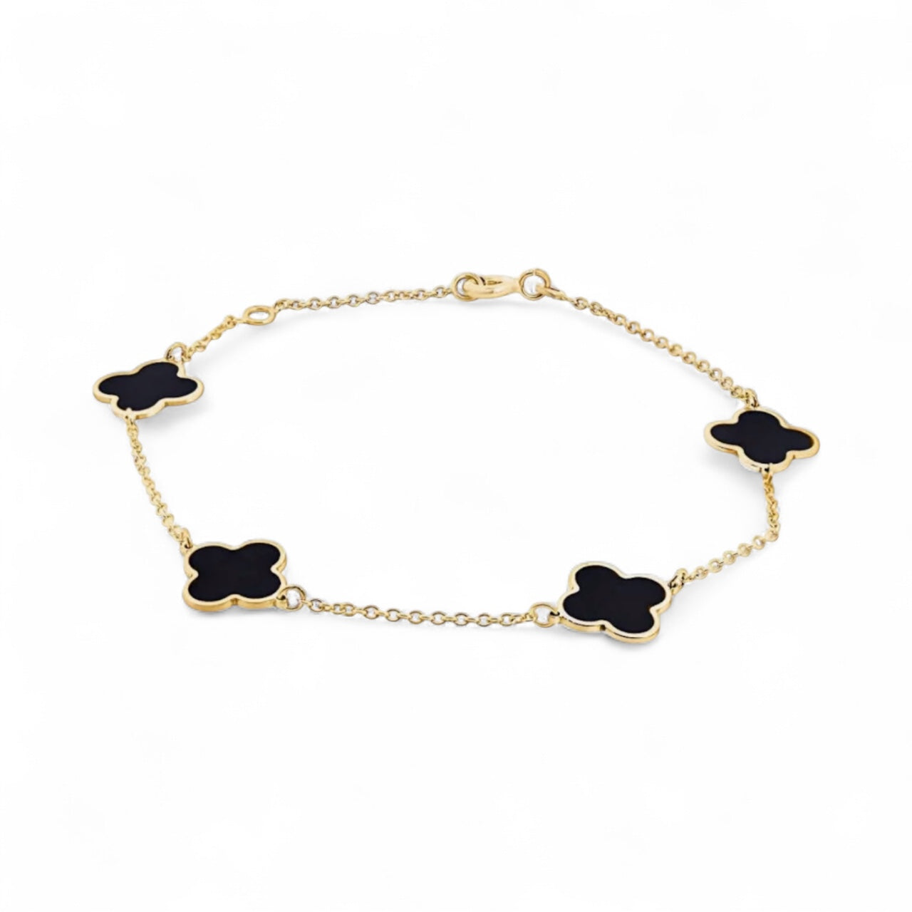Jewellery 9k - Necklace Nora 9k Onyx Black Clover 45cm diamond cut chain.