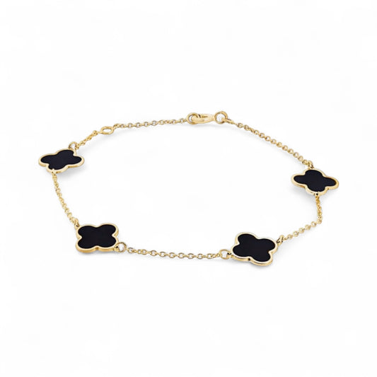 Jewellery 9k - Necklace Nora 9k Onyx Black Clover 45cm diamond cut chain.