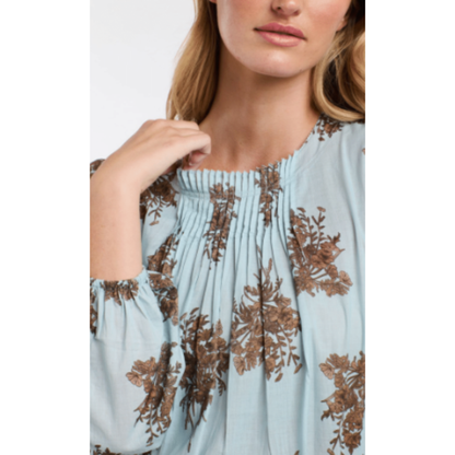 Madeleine Pintuck Blouse | Sky Blue Floral