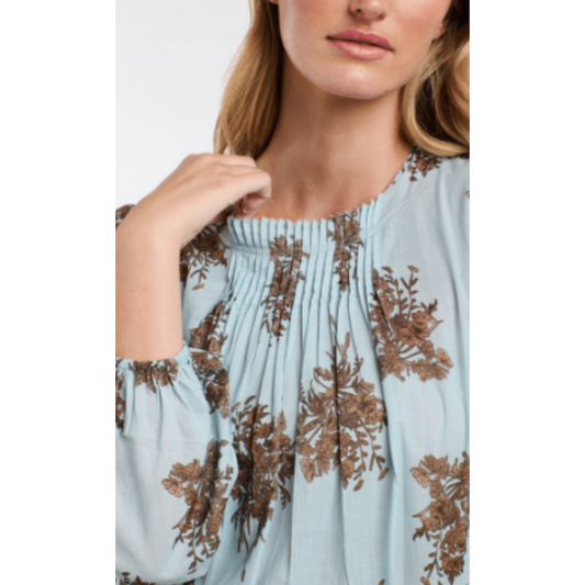 Madeleine Pintuck Blouse | Sky Blue Floral